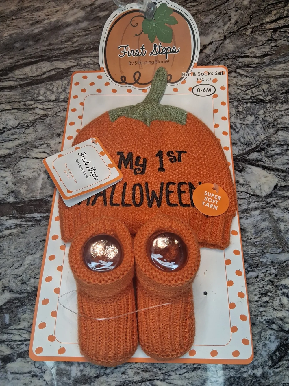 First Steps My 1st Halloween Orange Pumpkin Hat & Booties Set - Baby